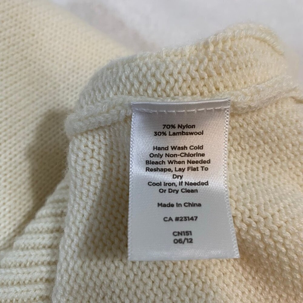 Talbots Cable Knit Sweater Women Medium Ivory V-Neck Lambswool Blend - Picture 8 of 10